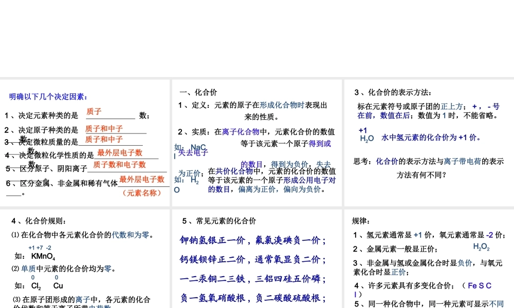【备战2014】中考化学一轮复习 第17讲 化合价与化学式课件 新人教版