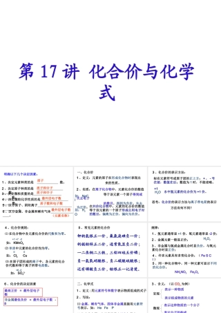 【备战2014】中考化学一轮复习 第17讲 化合价与化学式课件 新人教版