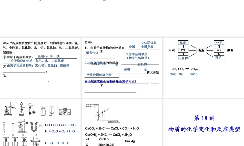 【备战2014】中考化学一轮复习 第18讲 物质的化学变化和反应类型课件 新人教版