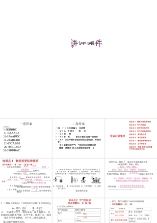 八年级化学阶段性检测试题讲评课件 人教版五四制-旧人教版初中八年级全册化学课件