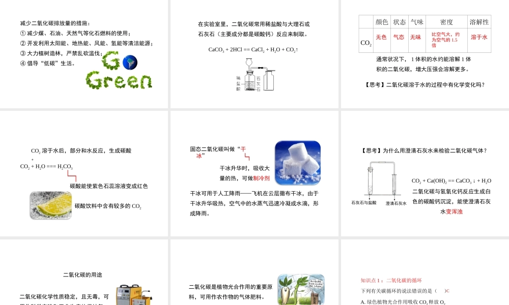 八年级化学全册 6.3《大自然中的二氧化碳》教学课件 （新版）鲁教版五四制-鲁教版五四级全册化学课件