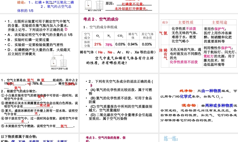 八年级化学全册 第二单元 我们周围的空气复习课件 人教版五四制-旧人教版初中八年级全册化学课件