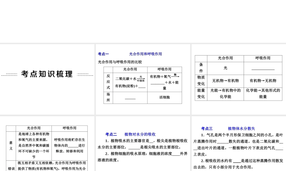 【备战2014】中考科学总复习 第一部分 生命科学 专题4 绿色植物的新陈代谢（含13年中考典例）课件 浙教版