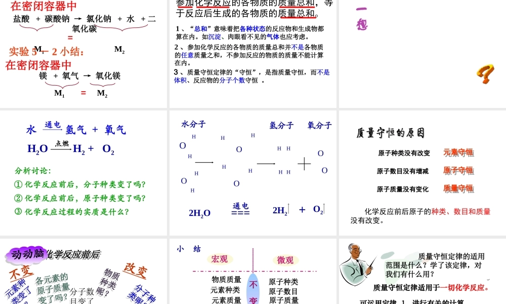 八年级化学全册 第六单元 课题1 质量守恒定律教学课件 人教版五四制-旧人教级全册化学课件