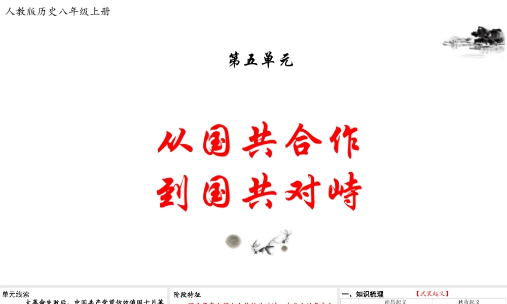 八年级历史上册 期末复习 第五单元 从国共合作到国共对峙复习课件 新人教版-新人教版初中八年级上册历史课件
