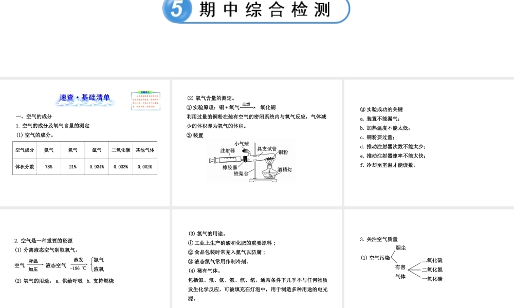 八年级化学全册 第四单元 我们周围的空气单元复习课课件 鲁教版五四制