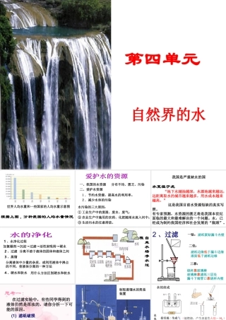 八年级化学全册 第四单元 自然界的水复习课件 人教版五四制-旧人教版初中八年级全册化学课件