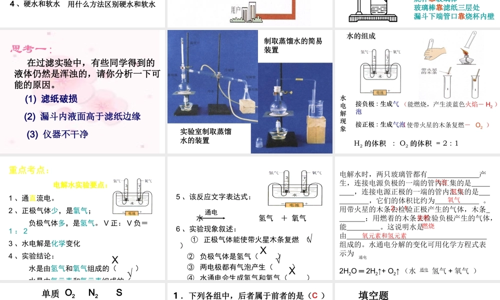 八年级化学全册 第四单元 自然界的水复习课件 人教版五四制-旧人教级全册化学课件