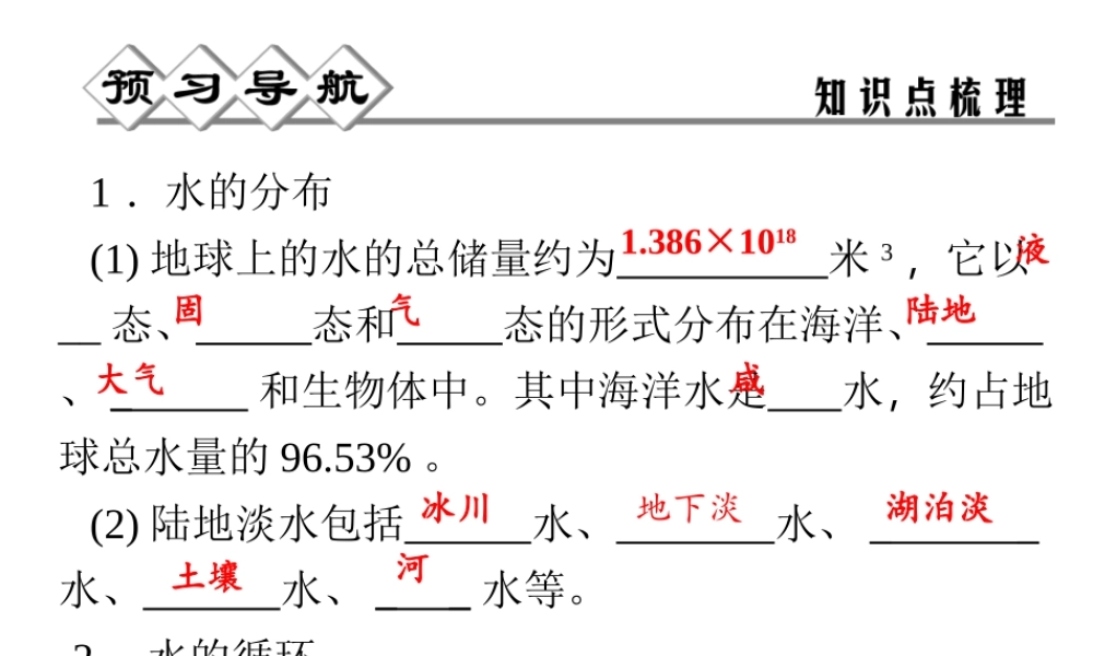 【四清导航】2014年秋八年级科学上册 第一章 第1节 地球上的水课件 浙教版