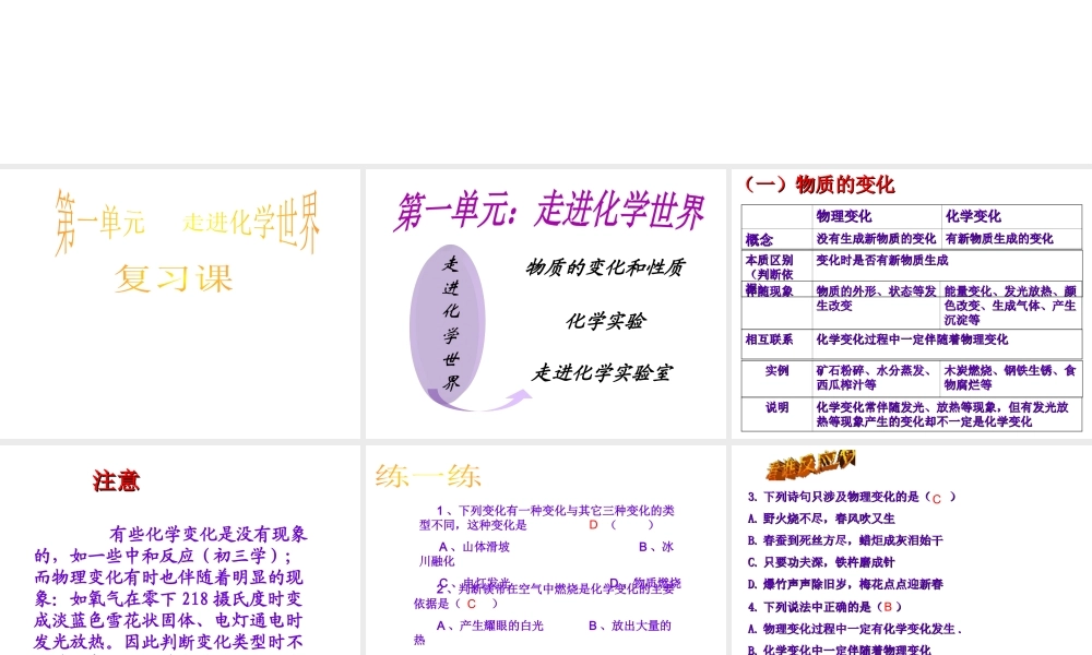 八年级化学全册 第一单元 走进化学世界课件1 人教版五四制-旧人教级全册化学课件