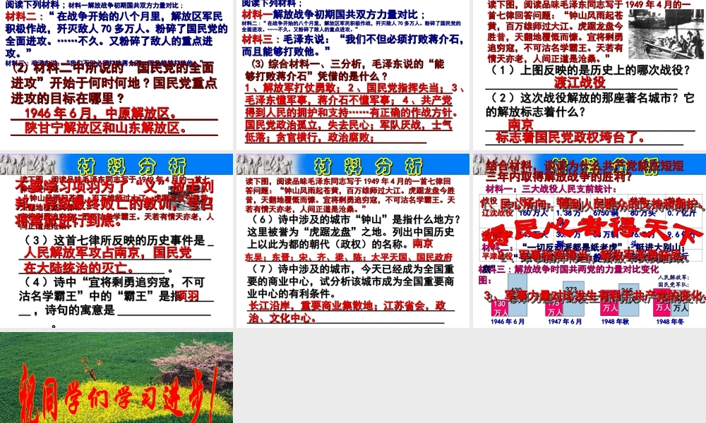 八年级历史上册 期末专题复习（11）第七单元 解放战争材料分析课件 新人教版-新人教级上册历史课件