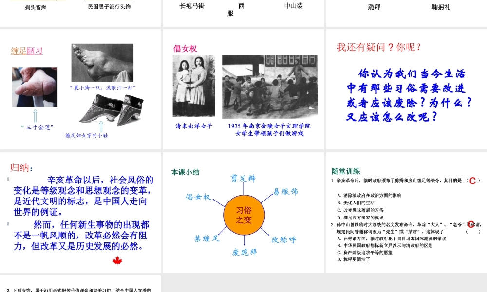 八年级历史上册 第21课 社会习俗的变化课件1 华东师大版-华东师大版初中八年级上册历史课件