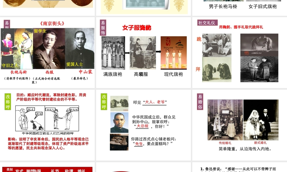 八年级历史上册 第22课 社会习俗的演变课件 北师大版-北师大版初中八年级上册历史课件