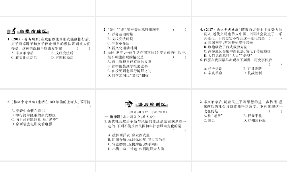 八年级历史上册 第22课 社会习俗的演变作业课件 北师大版-北师大级上册历史课件