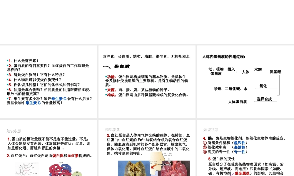 【四清导航】2015春九年级化学下册 第12单元 课题1 人类重要的营养物质课件1 （新版）新人教版