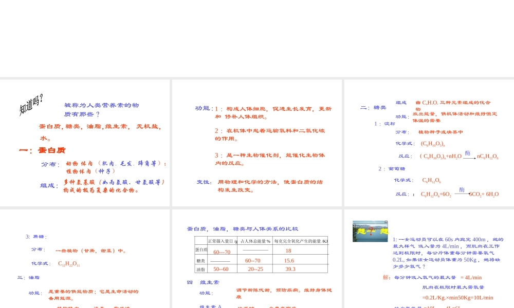 【四清导航】2015春九年级化学下册 第12单元 课题1 人类重要的营养物质课件2 （新版）新人教版