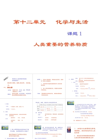 【四清导航】2015春九年级化学下册 第12单元 课题1 人类重要的营养物质课件2 （新版）新人教版