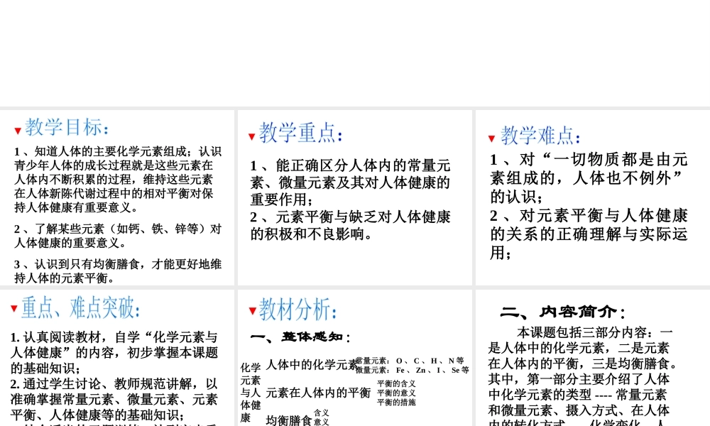【四清导航】2015春九年级化学下册 第12单元 课题2 化学元素与人体健康课件2 （新版）新人教版