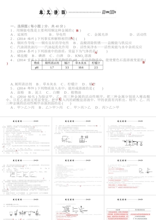 【四清导航】2015春九年级化学下册 第八单元 单元清四精讲课件 （新版）新人教版