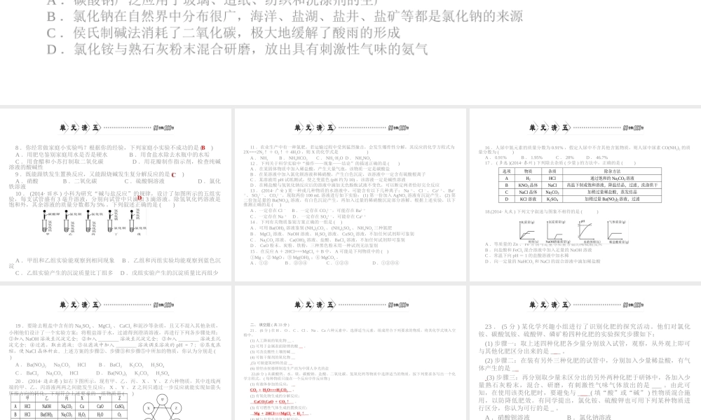 【四清导航】2015春九年级化学下册 第八单元 单元清五精讲课件 （新版）新人教版