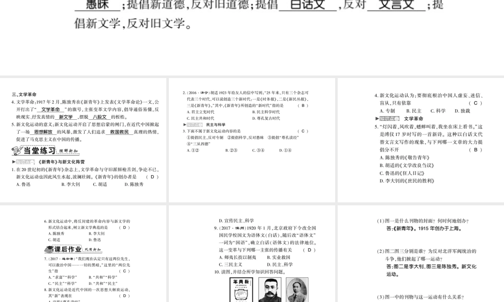 八年级历史上册 第2单元 辛亥革命与民国的创建 第11课 新文化运动习题课件 岳麓版-岳麓级上册历史课件