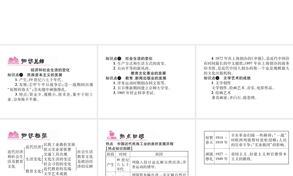 八年级历史上册 第八单元 近代经济、社会生活与教育文化事业的发展小结作业课件 新人教版-新人教版初中八年级上册历史课件