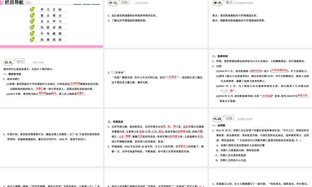 八年级历史上册 第2单元 辛亥革命与中华民国的建立 第9课 袁世凯独裁统治与军阀混战课件 北师大版-北师大版初中八年级上册历史课件