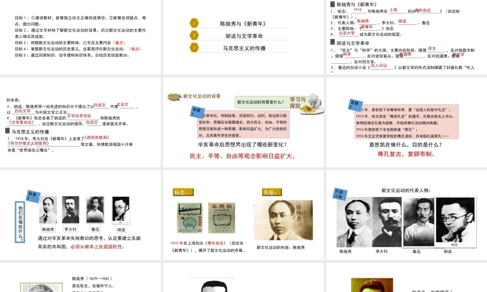 八年级历史上册 第二单元 辛亥革命与民族觉醒 10《新文化运动》课件 华东师大版-华东师大版初中八年级上册历史课件