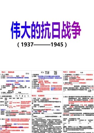 八年级历史上册 第四单元 伟大的抗日战争复习课件 北师大版-北师大级上册历史课件