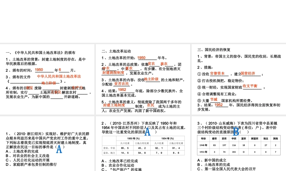 八年级历史下册 第一单元 第3课《封建土地制度的废除》课件 岳麓版-岳麓版初中八年级下册历史课件