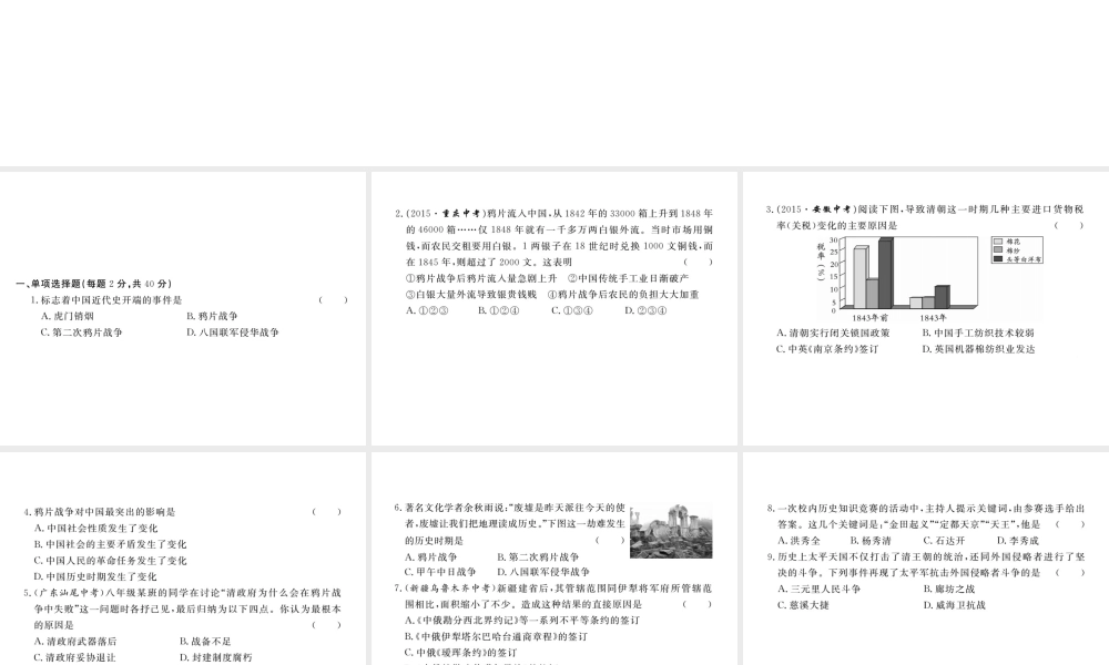 八年级历史上册 第一单元 列强的侵略与中国人民的抗争检测卷课件 岳麓版-岳麓级上册历史课件