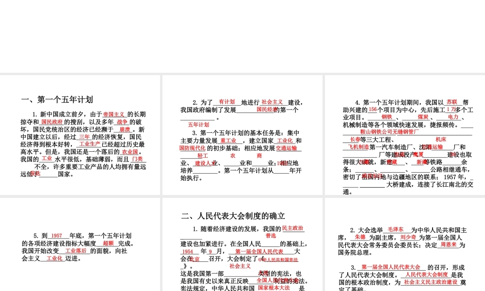 八年级历史下册 第2单元 社会主义制度的建立与社会主义建设的探索 第4课 工业化的起步和人民代表大会制度的确立课件 新人教版-新人教级下册历史课件