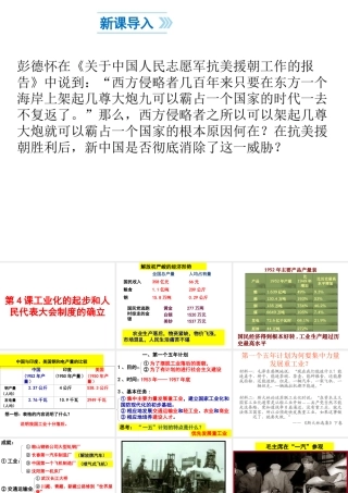 八年级历史下册 第2单元 社会主义制度的建立与社会主义建设的探索 第4课 工业化的起步和人民代表大会制度的确立课件1 新人教版-新人教版初中八年级下册历史课件