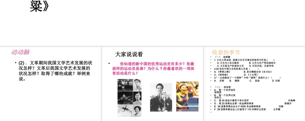 八年级历史下册 第六单元 第《文化艺术与体育》课件2 华东师大版-华东师大级下册历史课件