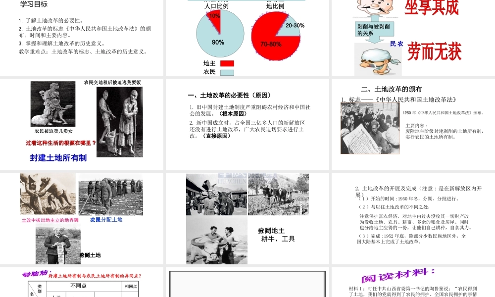 八年级历史下册 第一单元 中华人民共和国的成立和巩固 第3课《土地改革》课件1 新人教版-新人教级下册历史课件