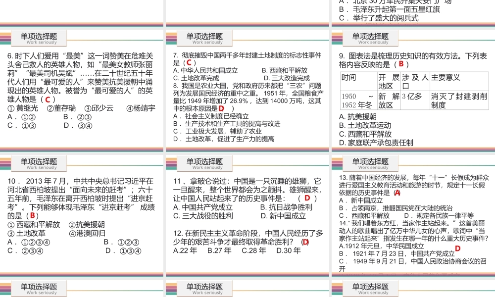 八年级历史下册 第一单元 中华人民共和国的成立和巩固达标测试课件 中图版-中图版初中八年级下册历史课件