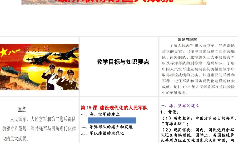 八年级历史下册 第五学习主题 国防建设与外交成就 第15课《建设现代化的人民军队》课件2 川教版-川教版初中八年级下册历史课件