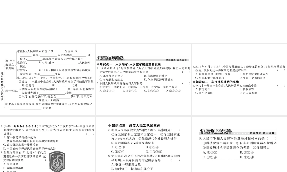 八年级历史下册 第五学习主题 国防建设与外交成就 第15课《建设现代化的人民军队》作业课件 川教版-川教版初中八年级下册历史课件