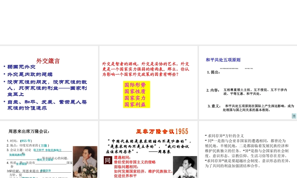 八年级历史下册 第五单元 第15课《新中国的外交》课件4 华东师大版-华东师大版初中八年级下册历史课件