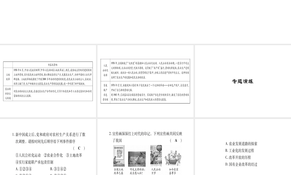 八年级历史下册 专题1 新中国成立以来农村生产关系的调整习题课件 岳麓版-岳麓版初中八年级下册历史课件
