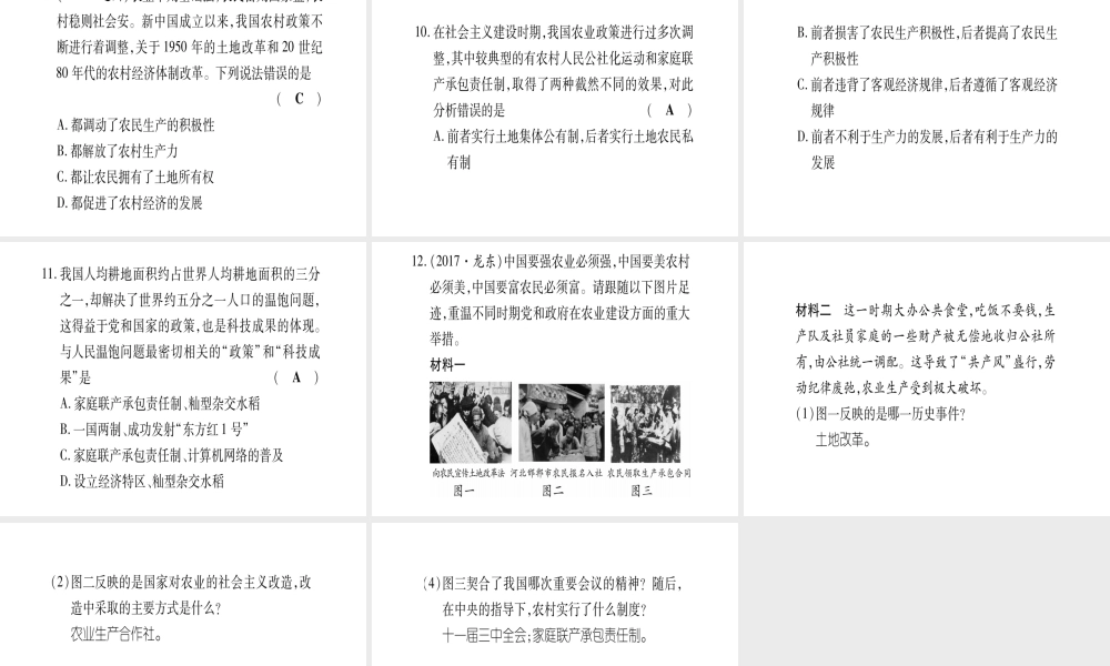 八年级历史下册 专题1 新中国成立以来农村生产关系的调整习题课件 岳麓版-岳麓版初中八年级下册历史课件