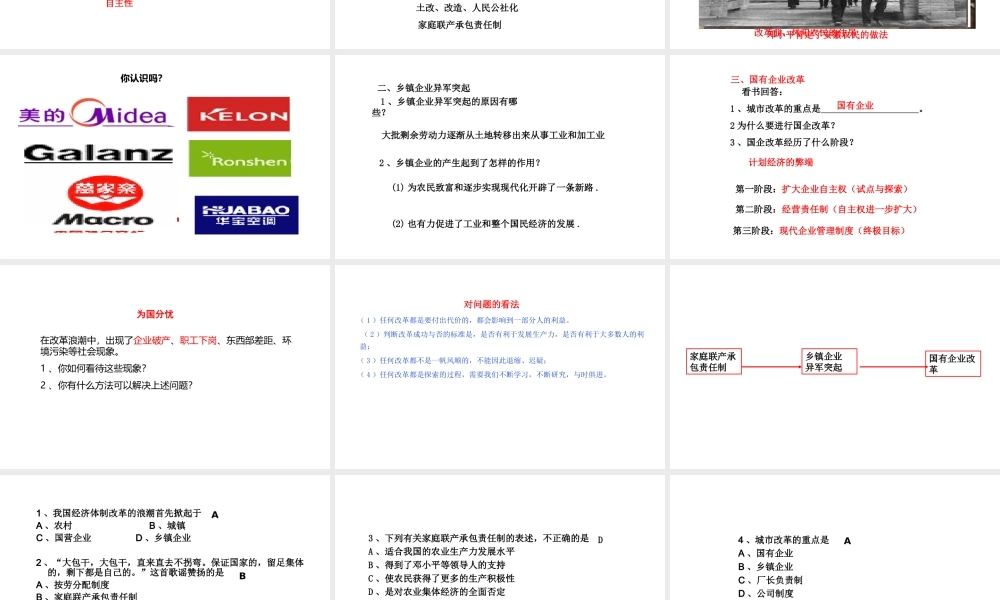 八年级历史下册 第三单元 第8课 城乡改革不断深入课件 华东师大版-华东师大版初中八年级下册历史课件