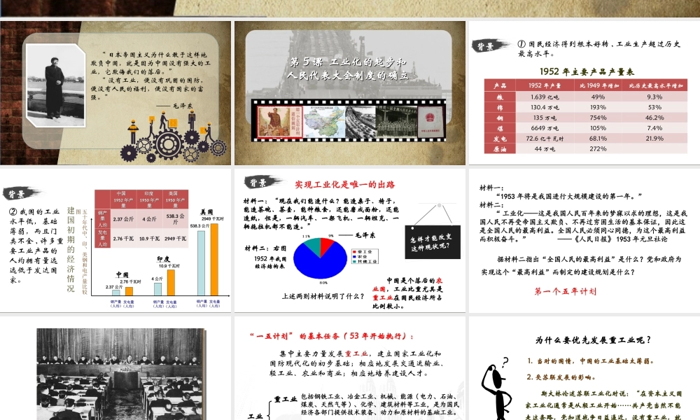 八年级历史下册 第二单元 社会主义制度的建立与社会主义建设的探索 第4课 工业化的起步和人民代表大会制度的确立课件5 新人教版-新人教级下册历史课件