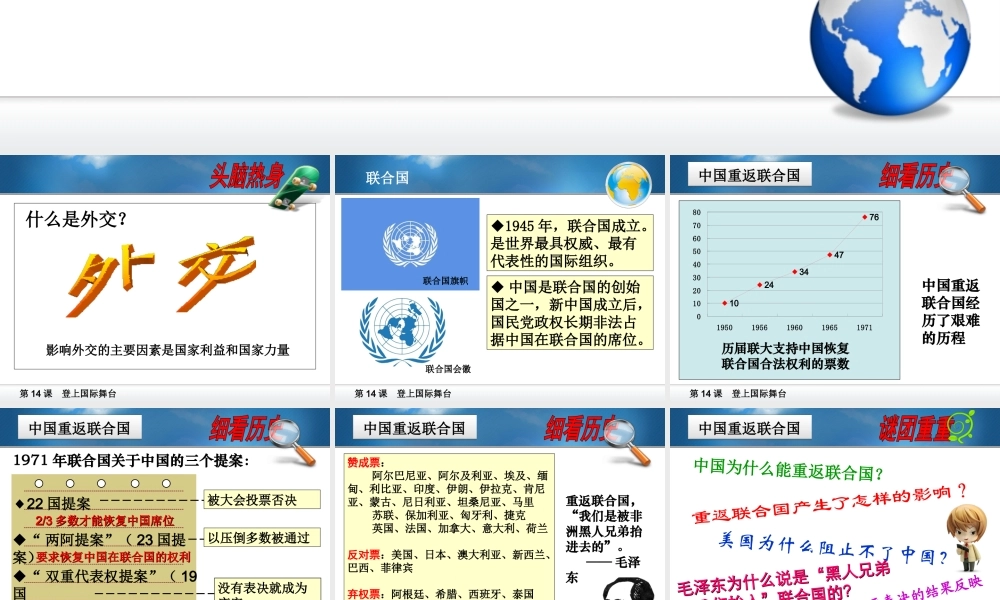 八年级历史下册 第三单元 第14课《登上国际舞台》课件1 冀教版-冀教级下册历史课件
