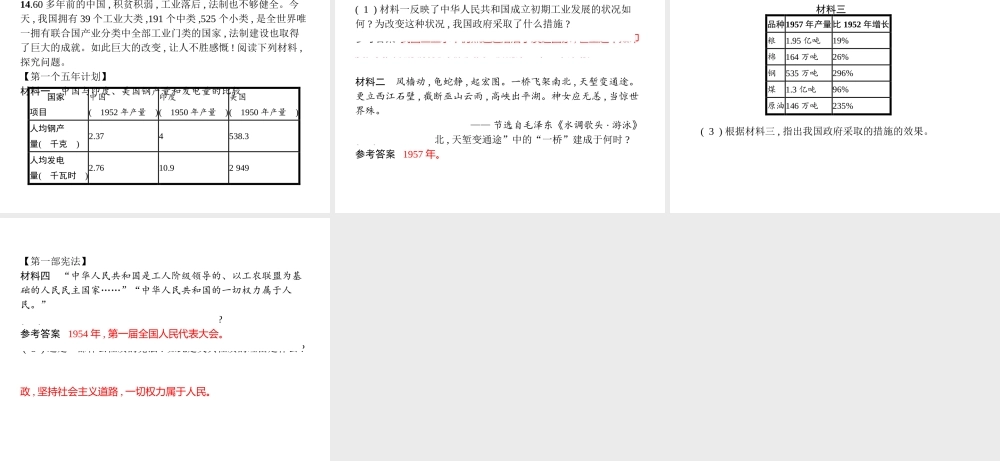 八年级历史下册 第二单元 社会主义制度的建立与社会主义建设的探索 第四课 工业化的起步和人民代表大会制度的确立（精练）课件 新人教版-新人教级下册历史课件