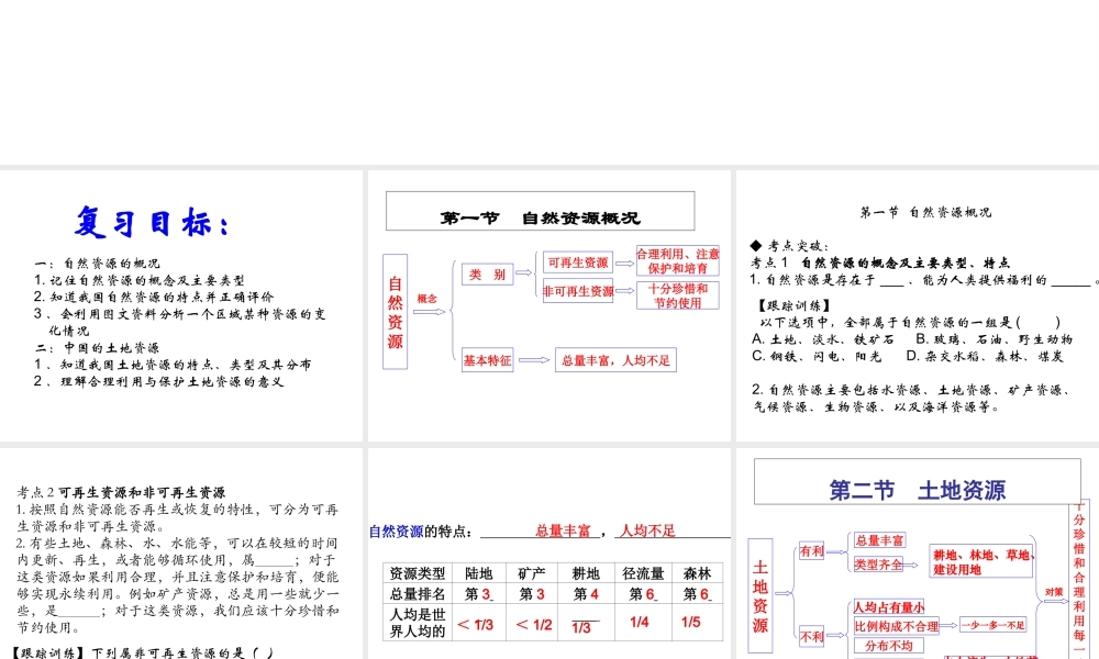 八年级地理上册 3.1-3.2 自然资源概况与中国的土地资源复习课件 （新版）湘教版-（新版）湘教版初中八年级上册地理课件