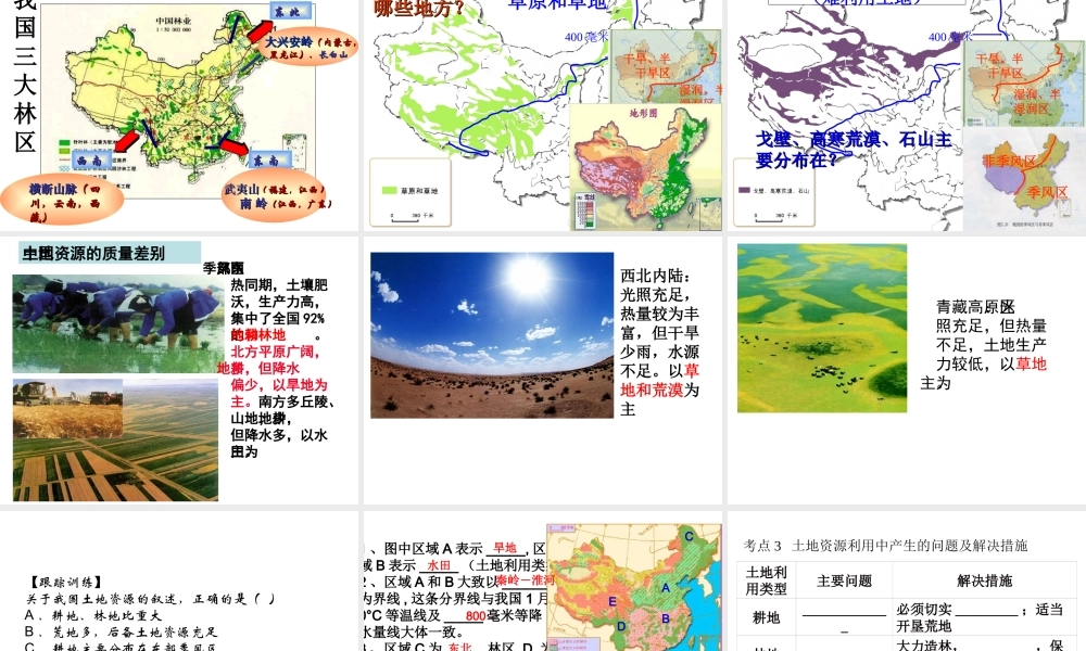 八年级地理上册 3.1-3.2 自然资源概况与中国的土地资源复习课件 （新版）湘教版-（新版）湘教版初中八年级上册地理课件