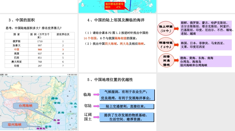 八年级地理上册 1.1《辽阔的国土》课件 晋教版-人教版初中八年级上册地理课件