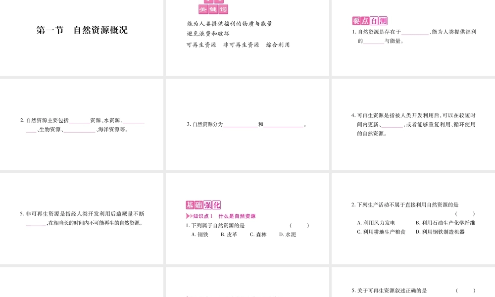 八年级地理上册 第3章 第1节 自然资源概况习题课件 （新版）湘教版-（新版）湘教版初中八年级上册地理课件