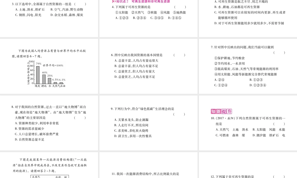 八年级地理上册 第3章 第1节 自然资源概况习题课件 （新版）湘教版-（新版）湘教版初中八年级上册地理课件